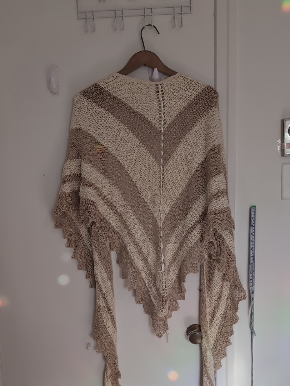Beige & Cream Striped Knit Shawl Sweater
